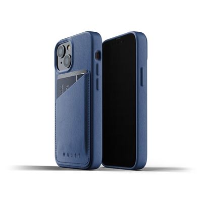 Mujjo læder cover til iPhone 13 mini - bagside cover med kreditkortholder i blå læder