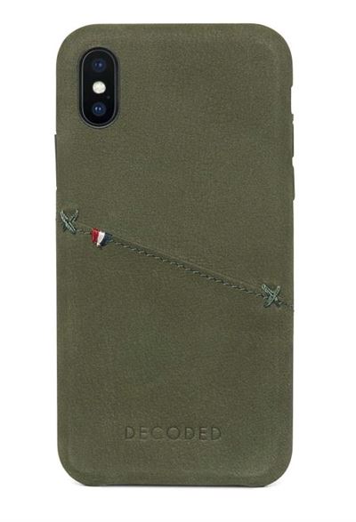 Decoded cover til iPhone XS / X bagside cover i grøn læder med kreditkortholder 