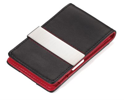 Troika Pung / Kortholder med pengeclips i sort/rød læder ( Red pepper - Card saver )