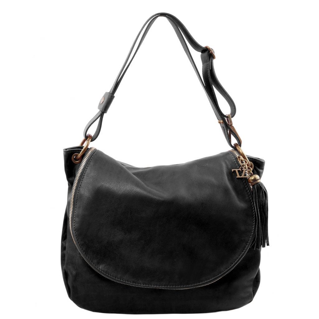 død Margaret Mitchell bundt Tuscany Leather taske - Blød læder skulder taske med kvast detaljer i farven  sort | Bestil 1110_1_2-PK