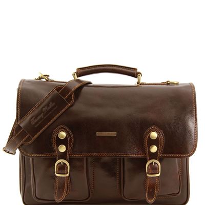 Tuscany Leather 14" Modena herre computertaske - Læder briefcase med 2 rum i farven mørke brun