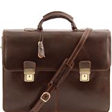 Tuscany Leather 16" Bolgheri - Læder forretningstaske med 2 rum i farven mørke brun