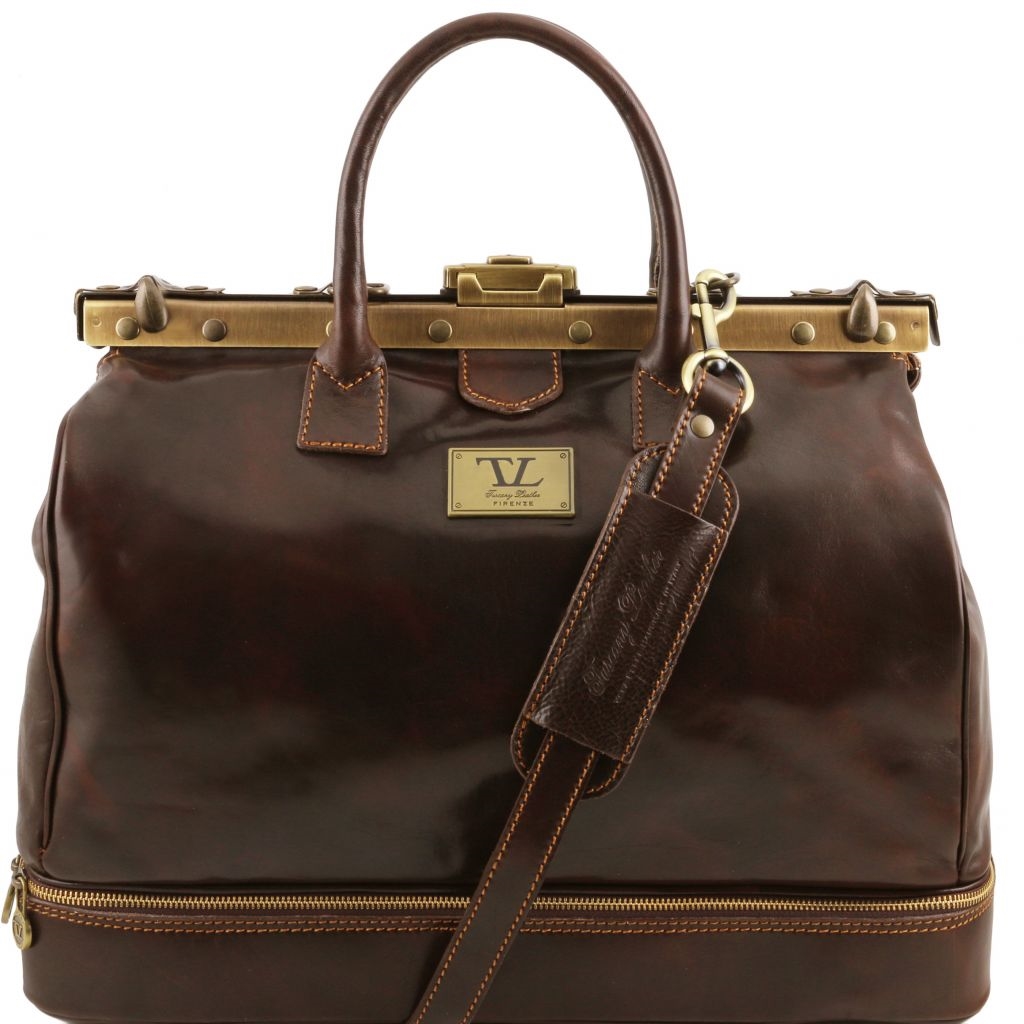 Tuscany Leather Barcellona Gladstone læder taske med dobbelt bundg i farven mørke brun | Bestil 1185_1_5