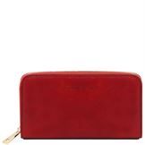 Tuscany Leather Eksklusiv læder pung "harmonika" med lynlås i farven rød