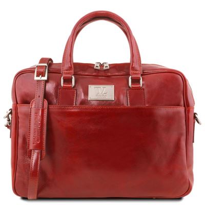 Tuscany Leather 16" Urbino - Læder forretningstaske med lomme på forsiden i farven rød