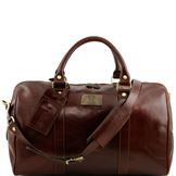 Tuscany Leather Voyager - Rejsetaske i læder med lomme på taskesiden - Model lille i farven brun