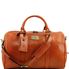 Tuscany Leather Voyager - Rejsetaske i læder med lomme på taskesiden - Model lille i farven lyse brun