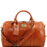 Tuscany Leather Voyager - Rejsetaske i læder med lomme på taskesiden - Model lille i farven lyse brun