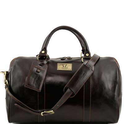 Tuscany Leather Voyager - Rejsetaske i læder med lomme på taskesiden - Model lille i farven mørke brun