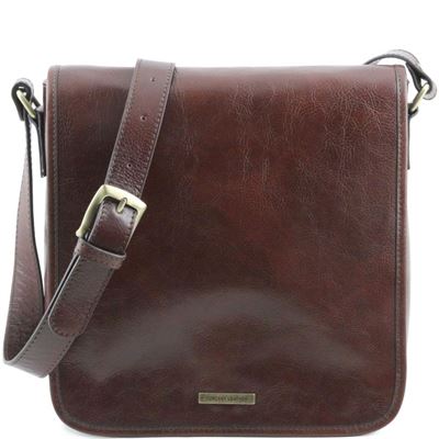 Tuscany Leather 14" Messenger - Læder taske med et rum skuldertaske i farven brun