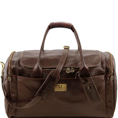 Tuscany Leather Voyager - Læder rejsetaske med med sidelommer - Model stor i farven mørke brun