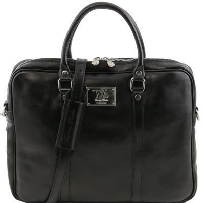 Tuscany Leather 14" Prato herre læder computertaske - Eksklusiv læder taske i farven sort