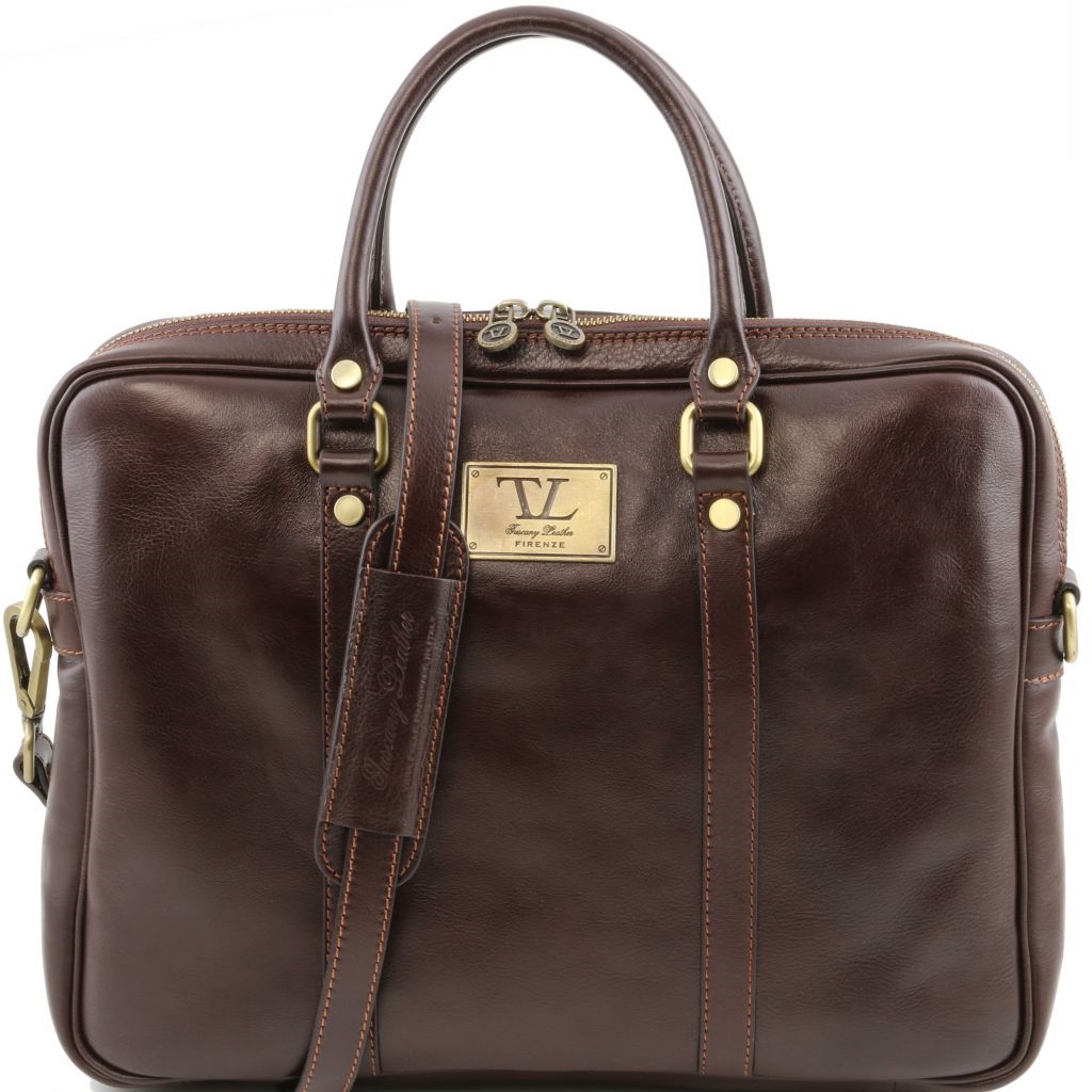 Tuscany Leather Prato herre læder computertaske - Eksklusiv læder taske i farven mørkebrun | Bestil 1283_1_5
