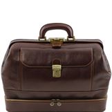 Tuscany Leather Giotto - Eksklusiv dobbeltbundet lædertaske "Doctor" i farven mørke brun