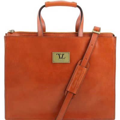 Tuscany Leather 14" Palermo - Læder taske med 3 rum til kvinder i farven lyse brun