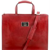 Tuscany Leather 14" Palermo - Læder taske med 3 rum til kvinder i farven rød