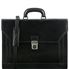 Tuscany Leather 16" Napolimed med 2 rum - Læder forretningstaske med lomme på forsiden i farven sort