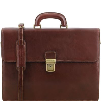 Tuscany Leather 16" Parma - Læder forretningstaske med 2 rum i farven brun