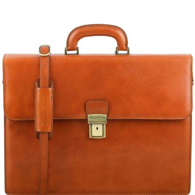 Tuscany Leather 16" Parma - Læder forretningstaske med 2 rum i farven lyse brun