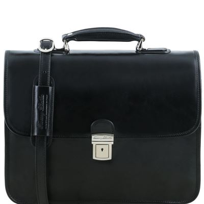 Tuscany Leather 16" Vernazza - Læder forretningstaske med macbook rum med 3 rum i farven sort