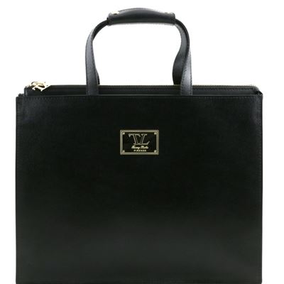Tuscany Leather 14" Palermo - Saffiano Læder briefcase med 3 rum til kvinder i farven sort