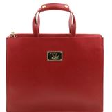 Tuscany Leather 14" Palermo - Saffiano Læder briefcase med 3 rum til kvinder i farven rød