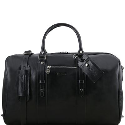 Tuscany Leather Voyager - Rejsetaske i læder med lomme på forsiden i farven sort