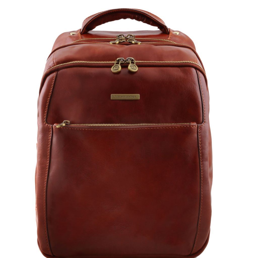 Herske pegs Fremhævet Tuscany Leather Phuket - 3 rum læder rygsæk til bærbar i farven brun |  Bestil 1402_1_1
