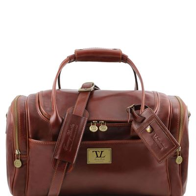 Tuscany Leather Voyager - Læder rejsetaske med med sidelommer - Model lille i farven brun