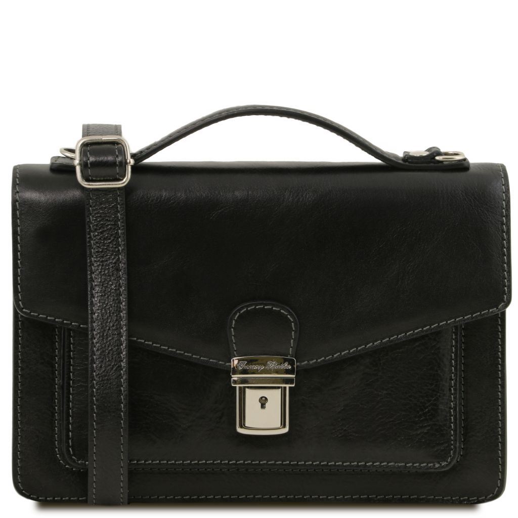 diskret komfortabel klamre sig Tuscany Leather Eric - Læder Crossbody taske i farven sort | Bestil 1443_1_2
