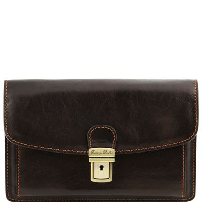 Tuscany Leather Arthur - Eksklusiv læder handy wrist taske for man i farven mørke brun