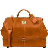Tuscany Leather Siviglia rejsetaske i lysebrun læder - 2 hjulet dobbelbundet læder taske