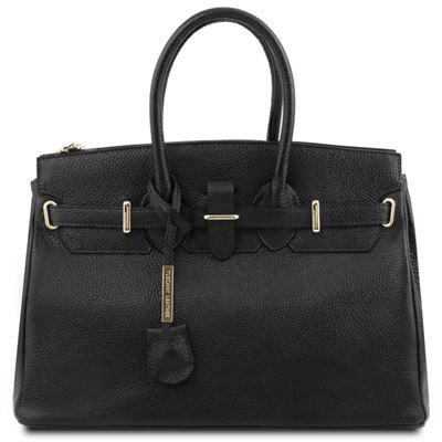 Tuscany Leather taske - læder håndtaske with golden hardware i farven sort
