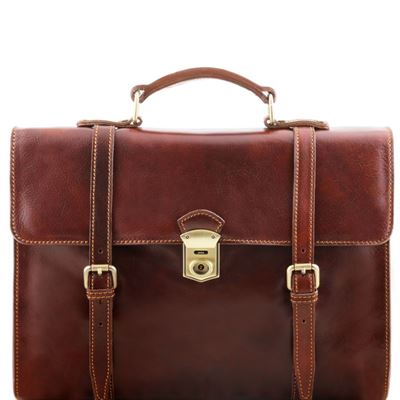 Tuscany Leather 14" Viareggio - Eksklusiv læder laptop taske med 3 rum i farven brun