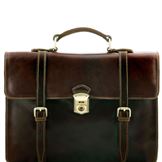 Tuscany Leather 14" Viareggio - Eksklusiv læder laptop taske med 3 rum i farven mørkebrun