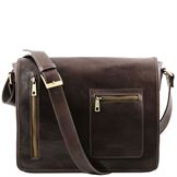 Tuscany Leather 14" Messenger - Læder double compartment laptop skuldertaske i farven mørke brun