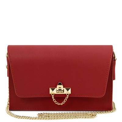 Tuscany Leather taske - Læder kobling med kæderem i farven rød