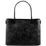 Tuscany Leather Atena - Læder shopping taske med blomstermønster i farven sort