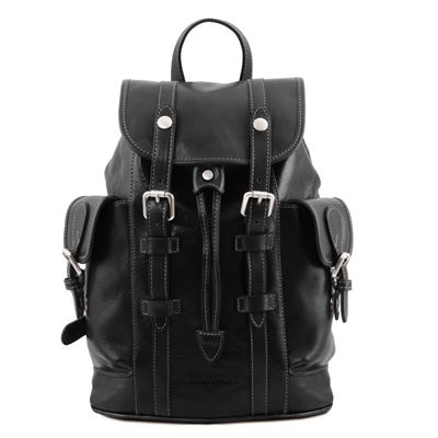 Tuscany Leather Nara - Læder rygsæk med med sidelommer i farven sort