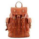 Tuscany Leather Nara - Læder rygsæk med med sidelommer i farven lyse brun