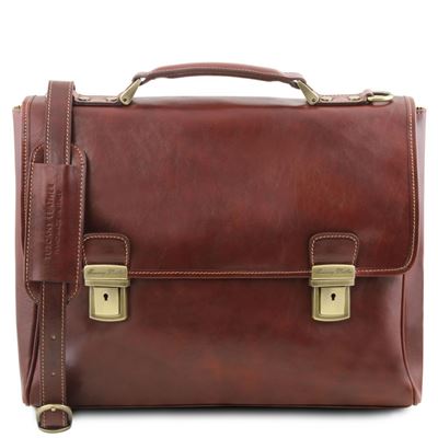 Tuscany Leather 16" Trieste - Eksklusiv læder laptop taske med 2 rum - brun