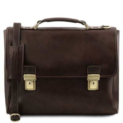 Tuscany Leather 16" Trieste - Eksklusiv læder laptop taske med 2 rum - mørkebrun