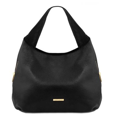 Tuscany Leather taske - Læderudvidelig hobo taske i farven sort