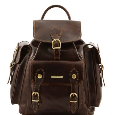 Tuscany Leather Pechino - Læder rygsæk i farven mørke brun