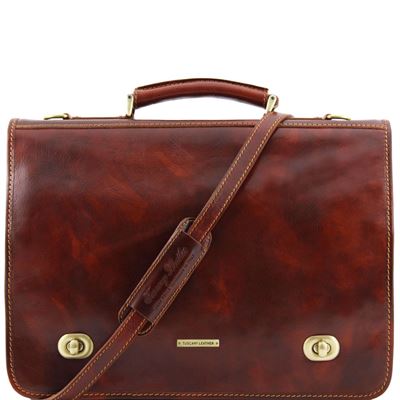 Tuscany Leather 16" Siena - Læder messenger taske med 2 rum i farven brun