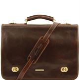 Tuscany Leather 16" Siena - Læder messenger taske med 2 rum i farven mørke brun