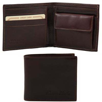 Tuscany Leather Eksklusiv pung til mænd med "coin pocket"t i farven mørke brun