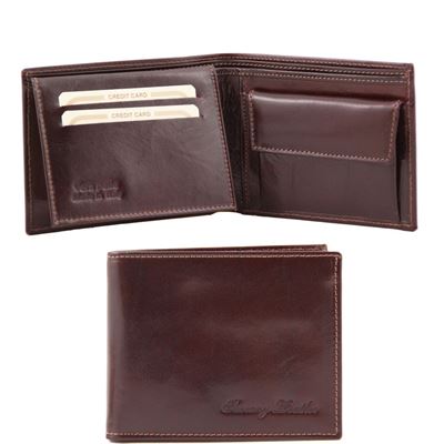 Tuscany Leather Eksklusiv læder pung til mænd with coin pocket i farven mørke brun