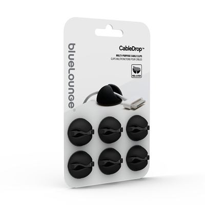 BlueLounge store CableDrop i sort - Selvklæbende holder til kabler - Pakke med 6 stk.