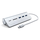 Satechi USB-C USB-hub i aluminium og hukommelseskortlæser - Silver